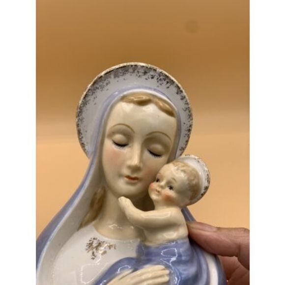 Vintage Virgin Mary Jesus Ceramic Planter Head And St Francis with Angels - Picture 3 of 11